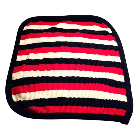 Binghamton Knitting Company Knit Lap Blanket Afghan Red White Blue Made in USA - Picture 1 of 5